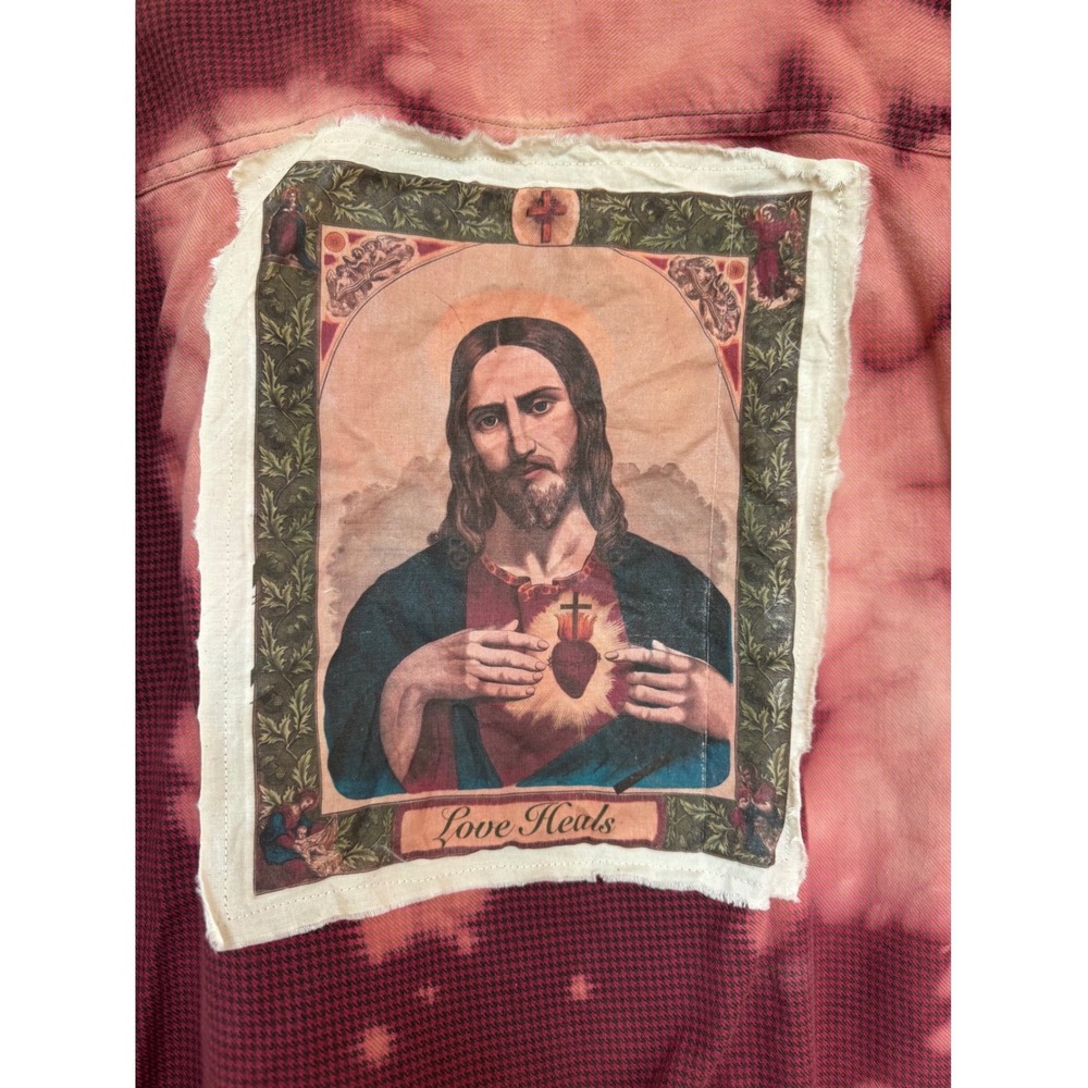 One-of-a-Kind Sacred Heart Bleached Flannel Shirt | Love Heals |‎ XL